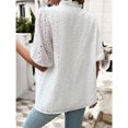 thumbnail image 3 of SWSMCLT Women's Short Sleeve Top Soft Casual Button Up Shirt Blouse Ruffle Puff Sleeve Embroidered Button Fall White X-Large, 3 of 5