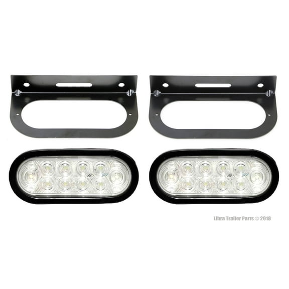 (2) Red/Clear 6" Oval LED Trailer Stop/Turn/Tail Light w/Steel Mounting Brackets
