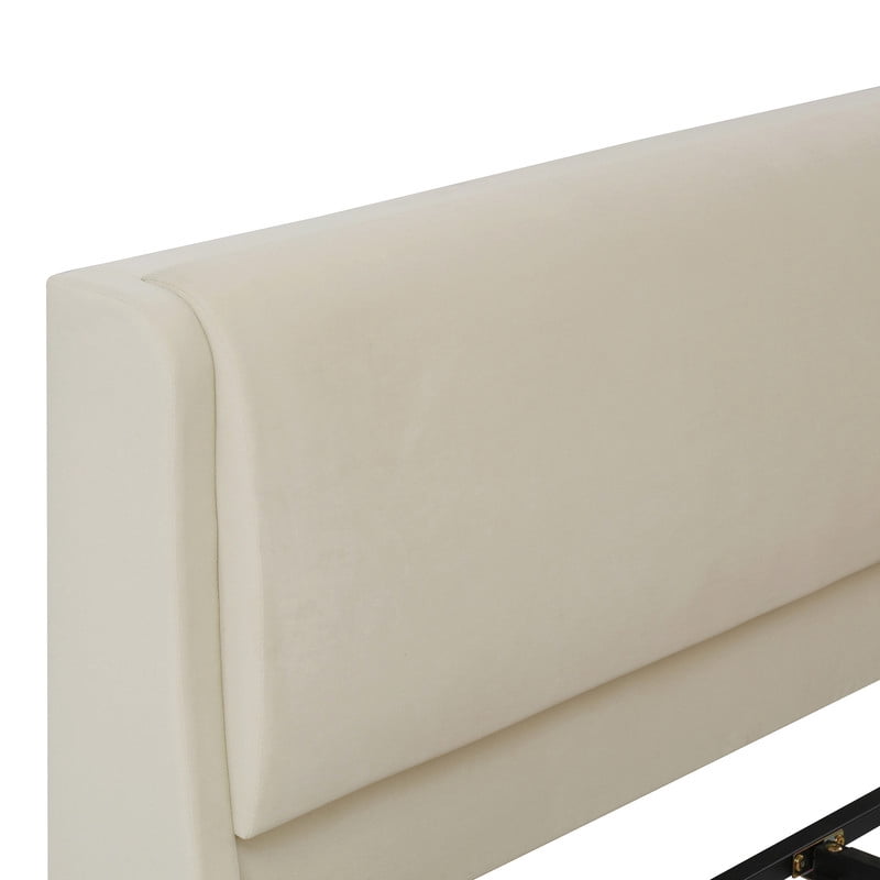 Queen Size Upholstered Platform Bed with LED Lights, Velvet Kids/Teens/Adults Low-Profile Bed Frame with Pet Nests at Footboard