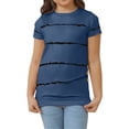 thumbnail image 3 of Langwyqu Girls Casual Short Sleeve Striped T Shirts Kids Loose Tees Size 4-15, 3 of 5