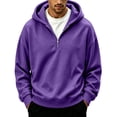 thumbnail image 2 of Men's Quarter Zip Hoodie Oversized Pullover Sweatshirt, Drawstring Hood Long Sleeve Athletic Workout Outdoor Casual Hooded Top Purple 3XL, 2 of 8