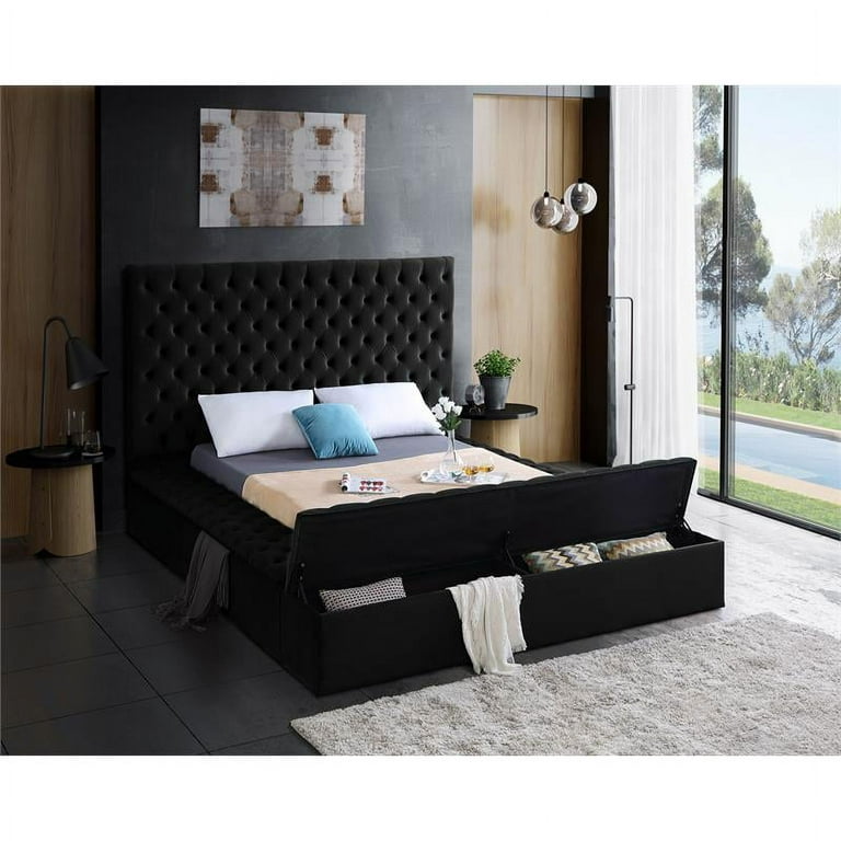 Meridian Furniture Bliss Velvet Queen Bed Box of 3 Color Black Velvet Style Contemporary