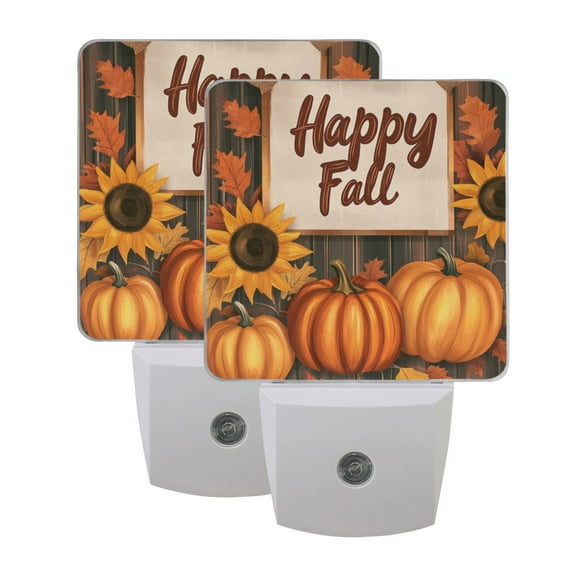 Happy Fall Pumpkin LED Night Light with Smart Sensor Plug Into Wall Dusk to Dawn 2 packs