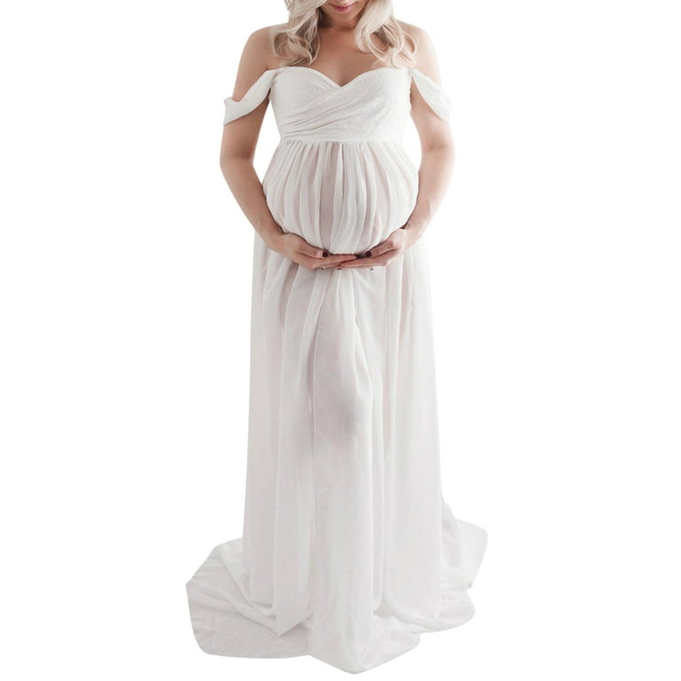 Maternity Dress for Photography Solid Color Off-Shoulder Chiffon Gown Front  Split Long Pregnancy Dresses for Photoshoot - Walmart.com