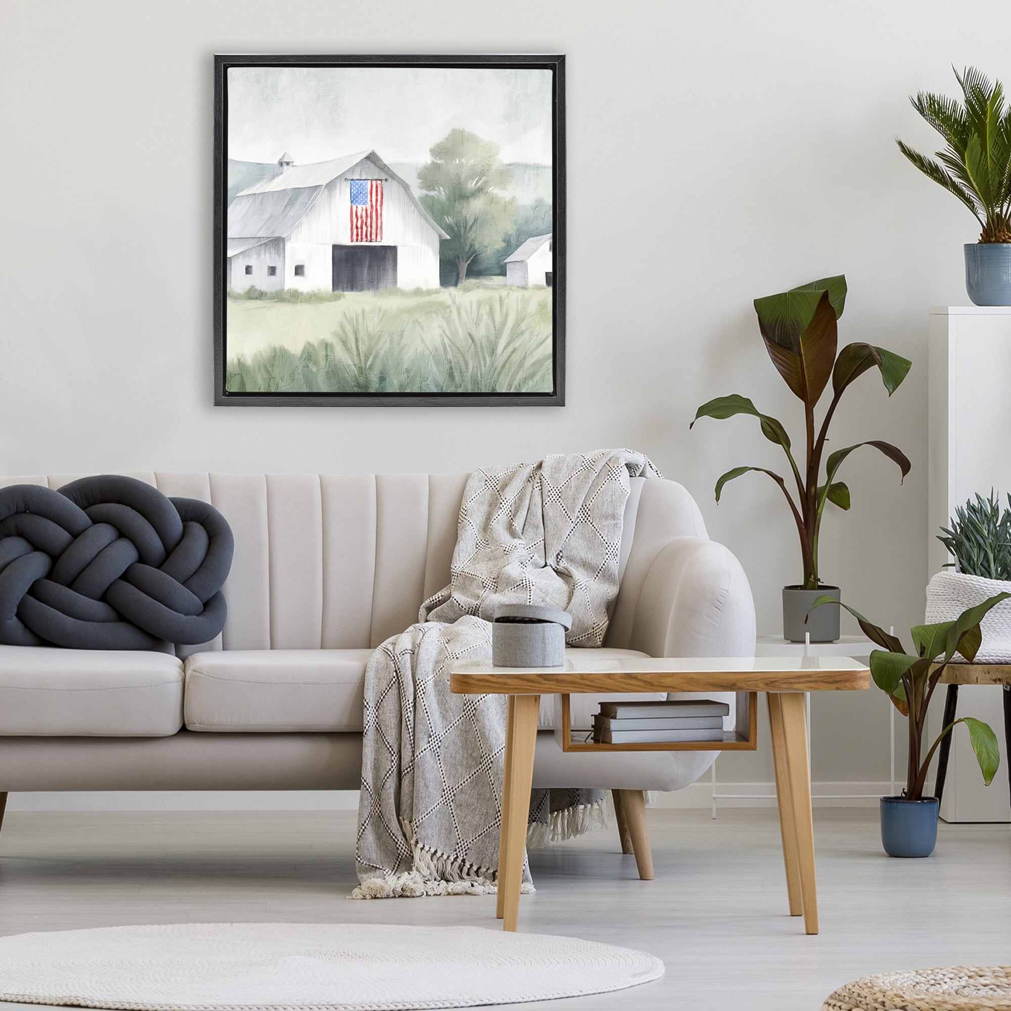 Stupell Industries Home USA Flag Barn Black Framed Floater Canvas Wall Art, design by Kim Allen
