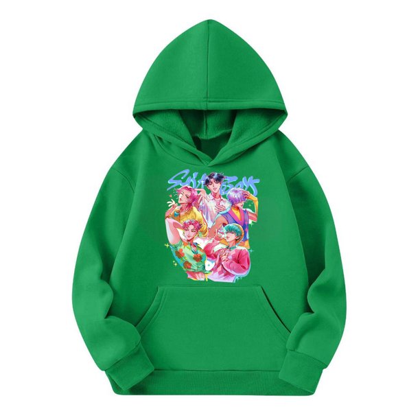 Moonsky Sudadera con capucha y cordón HUNTRX, estampado de grupo de chicas coreanas, jersey corto, suave y cómodo, top de manga larga para primavera y otoño. Verde 150