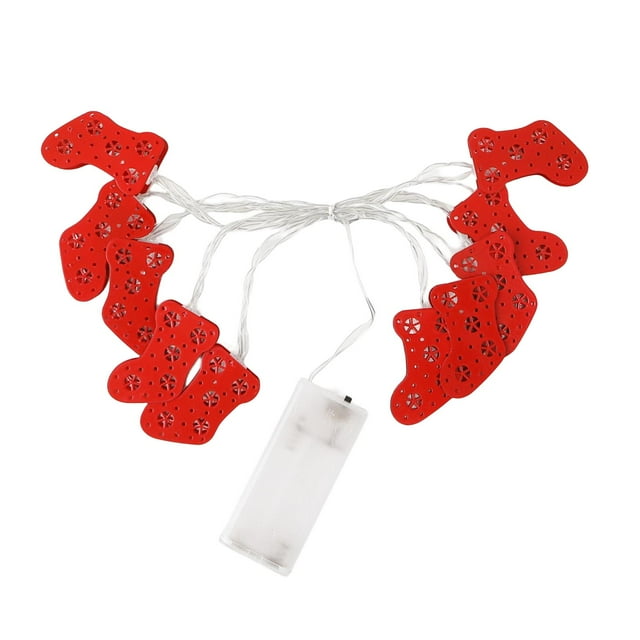 Luces de cadena de Navidad, calcetines de Navidad, blanco cálido, 10 luces LED decorativas de 1,5 m, lámpara de cadena de adorno, para exterior,
