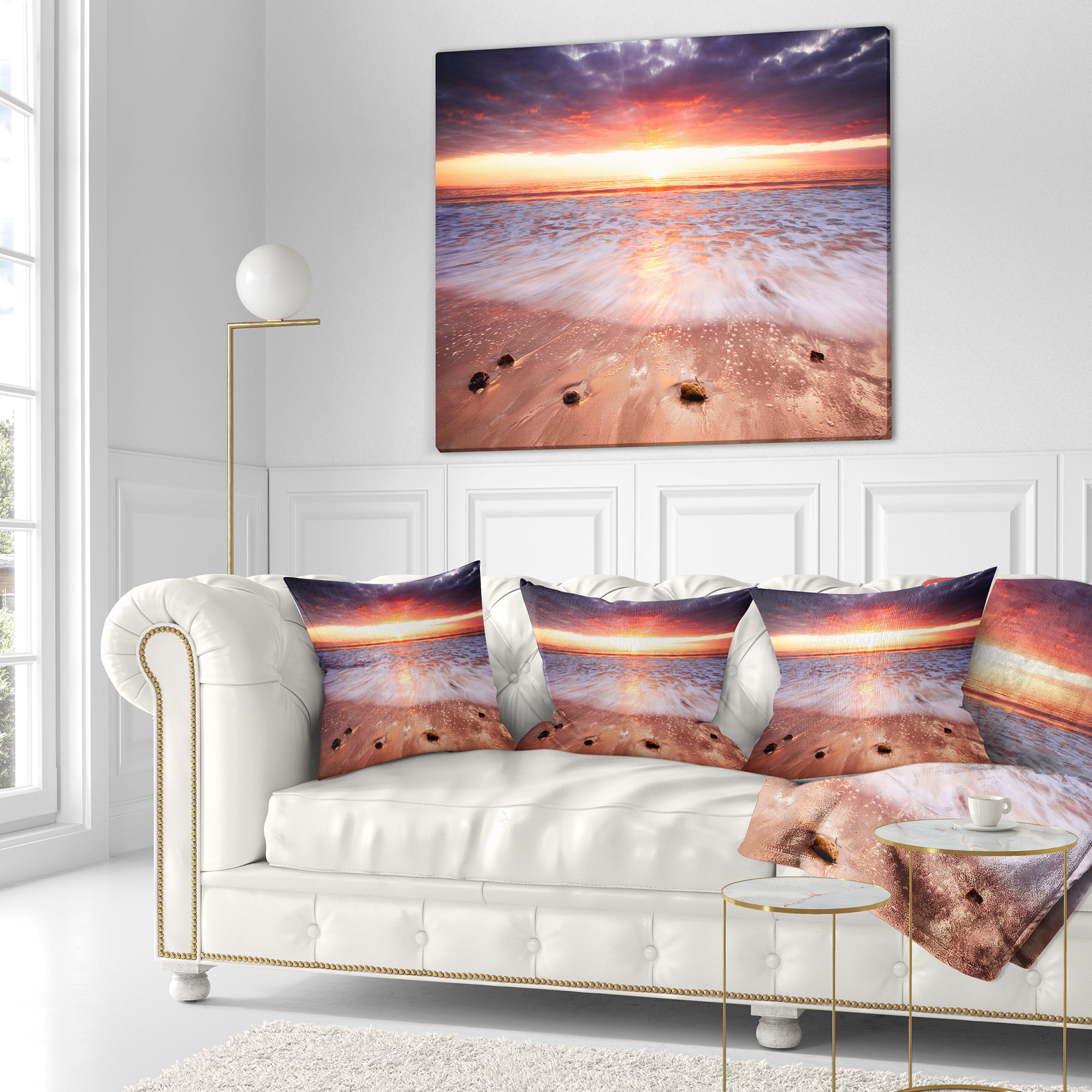 Designart Sunset Strip - Landscape Photography Throw Pillow - 16x16
