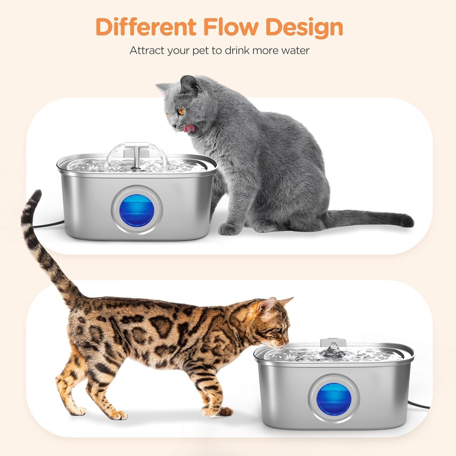 Cat Water Fountain Stainless Steel: 108oz/3.2L Pet Water Fountain, Water Fountain for Cats Inside with Water Level Window