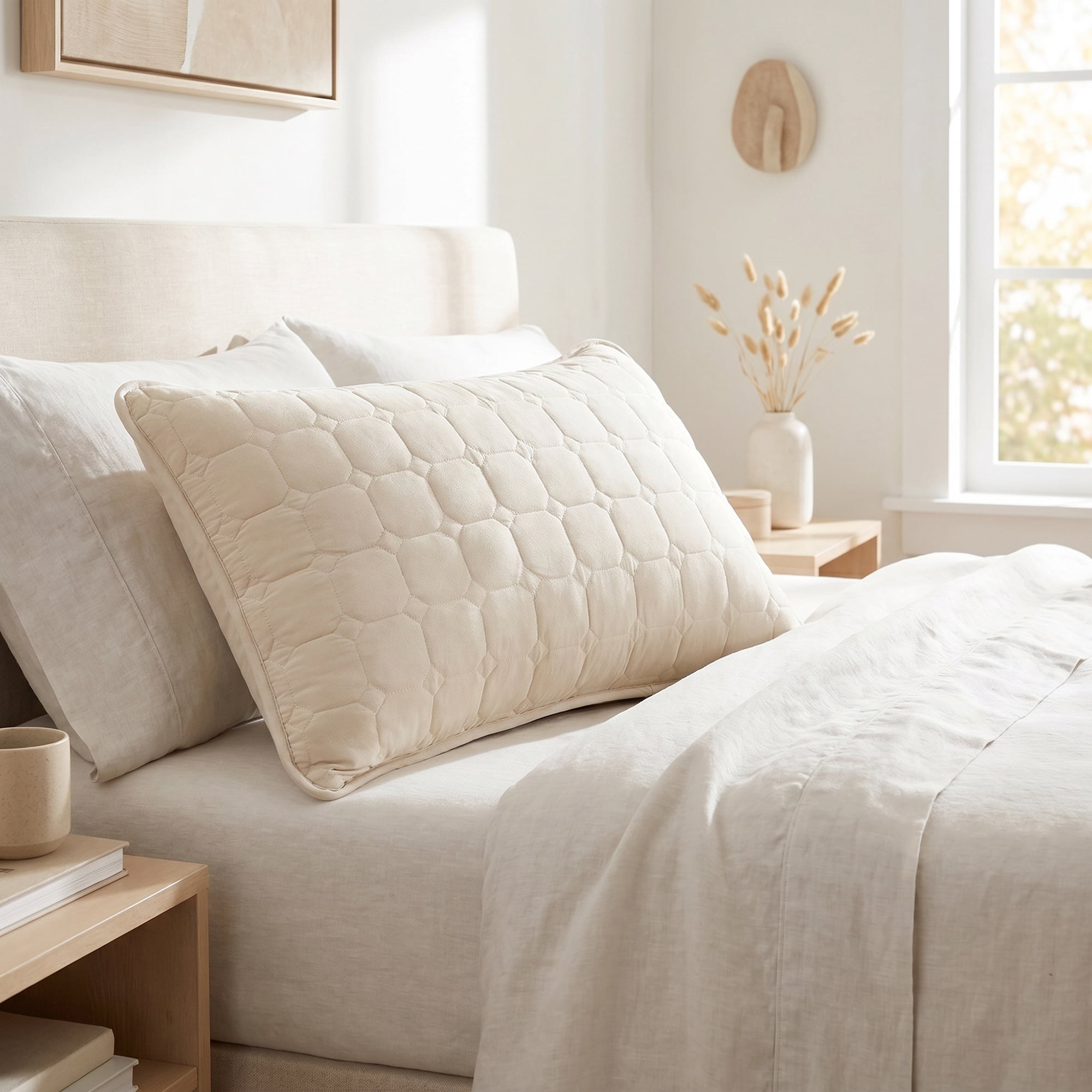 Unique Bargains Quilted Cotton Covers Pillow Protectors with Envelope Standard Size Khaki