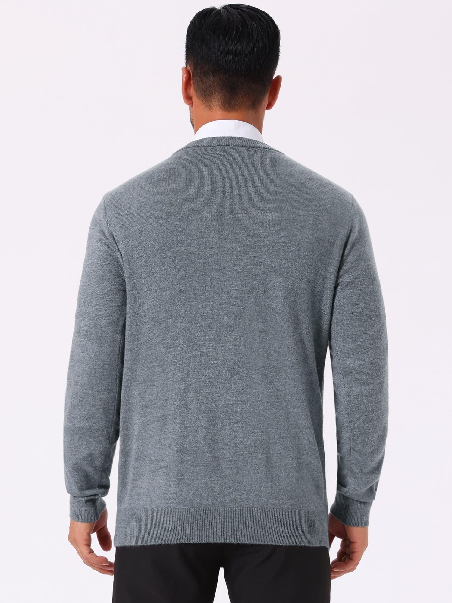DARING DIVA Men's V Neck Long Sleeved Button Down Knit Sweater with Pockets M Light Gray
