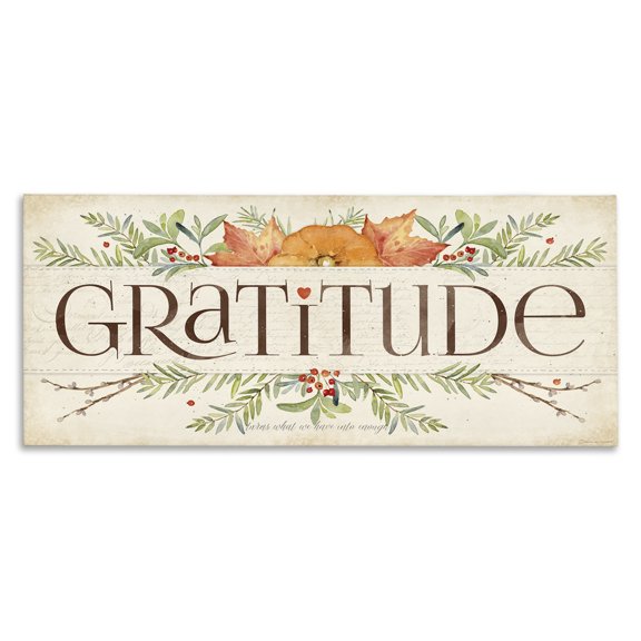 Stupell Industries French Country Seasonal Gratitude Floral Leaves Canvas Art, 24 x 10, by Stephanie Workman Marrott