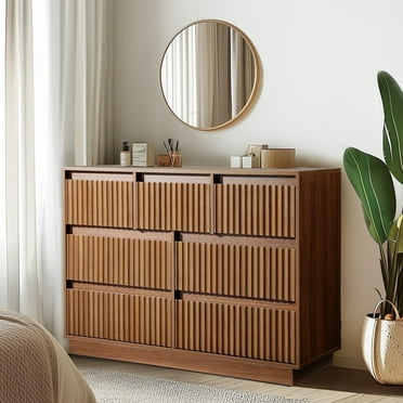 Wood Dresser, 7 Drawer Dresser for Bedroom, Modern Chest of Drawers with Deep Drawers Waterproof Living Room, Hallway, Entryway