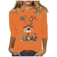 thumbnail image 1 of RKSTN Sweat-Shirt pour Femmes Mode Imprimé Décontracté Col Rond Pull Manches 3/4 Haut Chandail en Molleton de Noël, 1 of 4