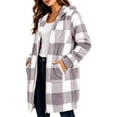 thumbnail image 5 of Xaqiouau Womens Plaid Sherpa Jacket Fleece Hooded Coat Zip Up Long Sleeve Buffalo Check Teddy Jacket Warm Winter Outerwear with Pockets, 5 of 6