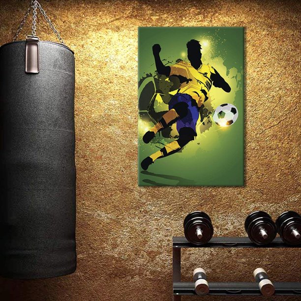 wall26 Canvas Wall Art Sports Theme Man Kicking The Soccer Green