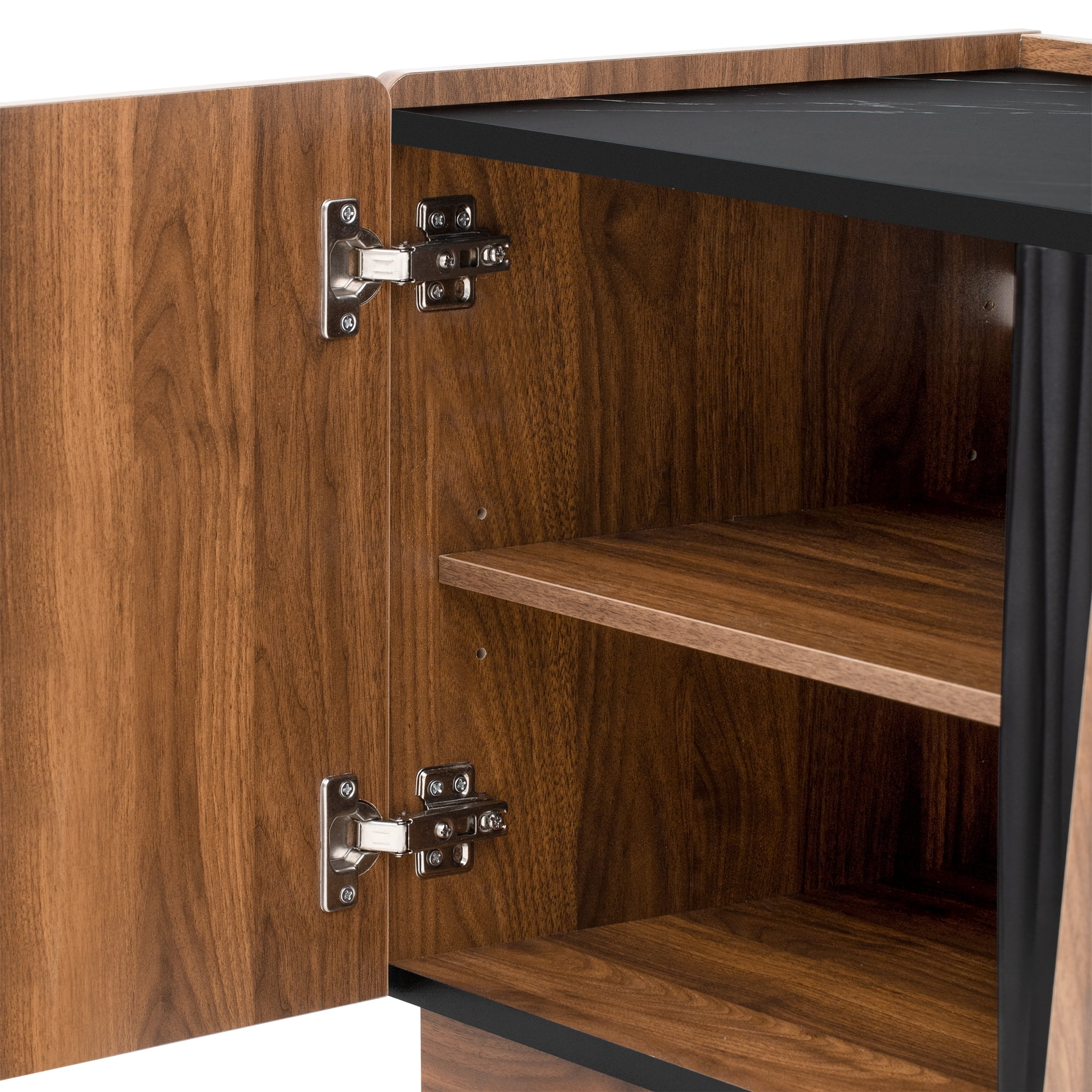 Modern Storage Cabinet with Irregular Doors and Marble Top, 75-Inch TV Stand with Adjustable Shelves for Living Room, Tiger