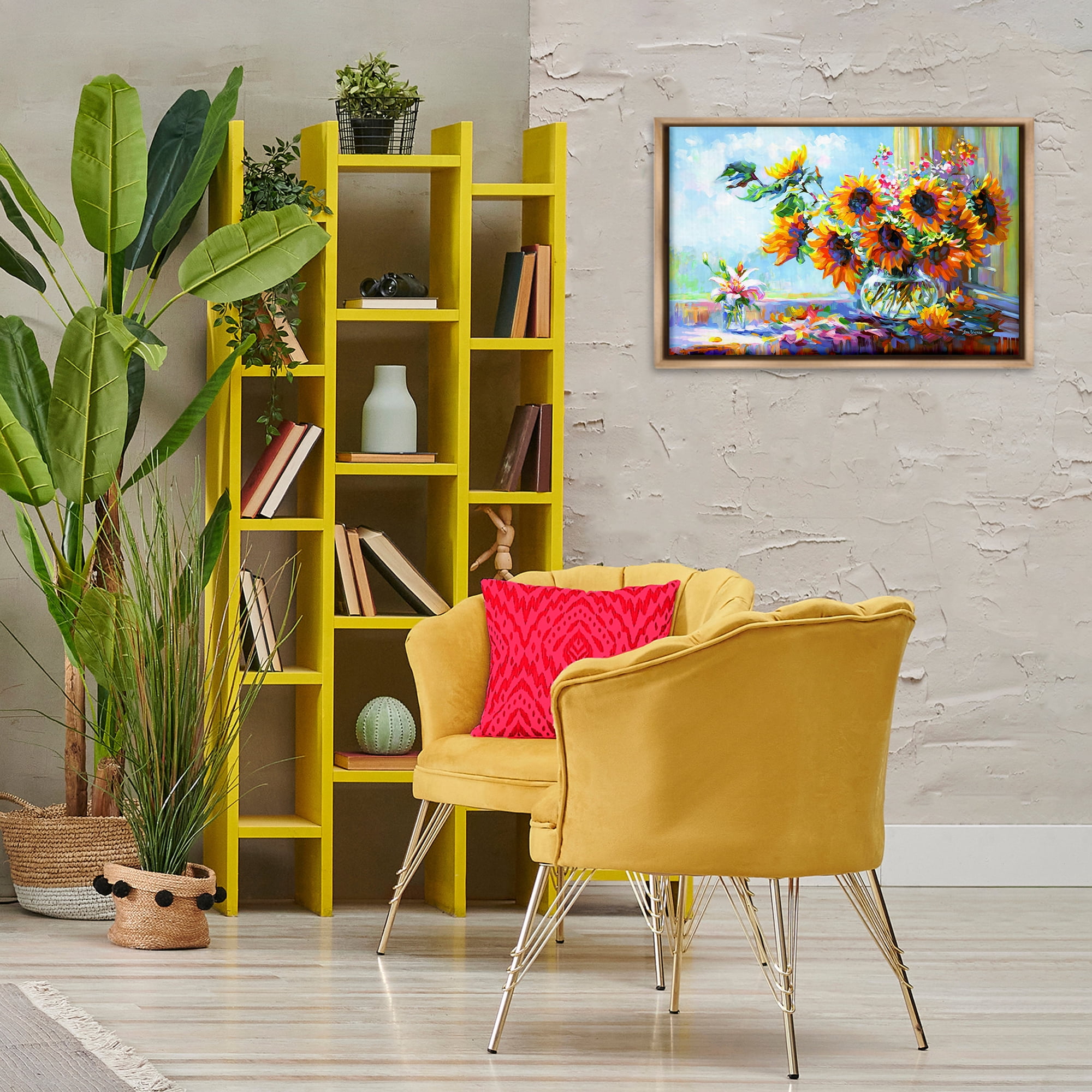 Stupell Industries Sunflowers Morning Glory Botanical & Floral Painting Brown Floater Framed Art Print Wall Art, 25 x 17