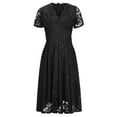 thumbnail image 4 of Femmes Été Élégantes Robes Manches Courtes Dentelle Casual Floral V-Cou Robe Robes de Retour, 4 of 7