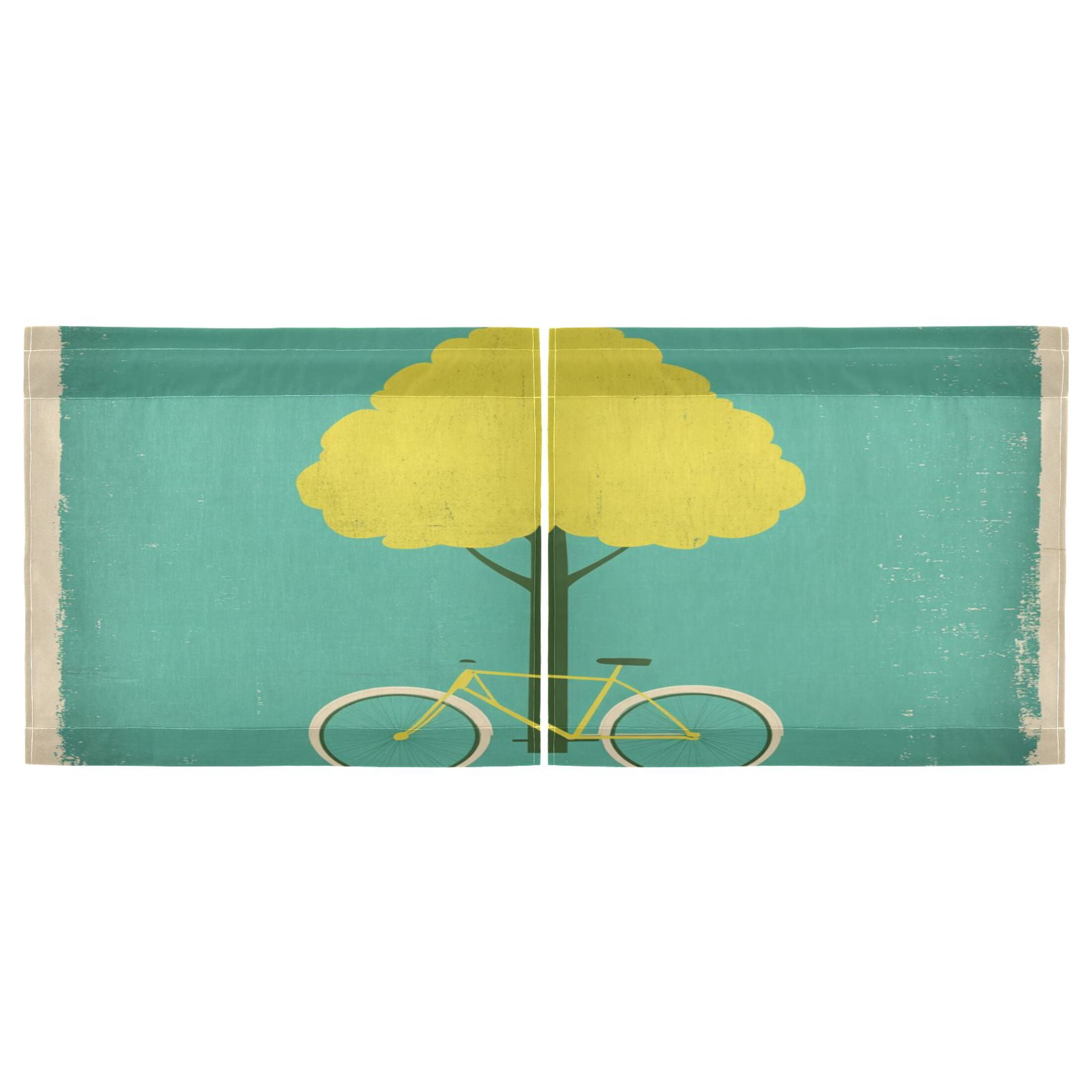 Tree and Bike 27"x36" Linen Look Cafe Curtain Set with Privacy and UV Protection