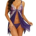 thumbnail image 2 of CaiDieNu Lingerie for Women Front Closure Lace Babydoll Lingerie Sets Womens Lingerie - Purple, 2 of 8
