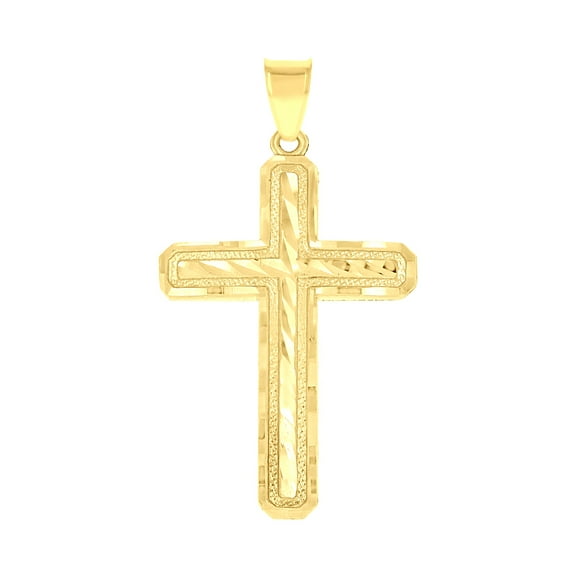 10k 10Kt Yellow Gold Diamond-Cut Mens Cross Religious Charm Pendant