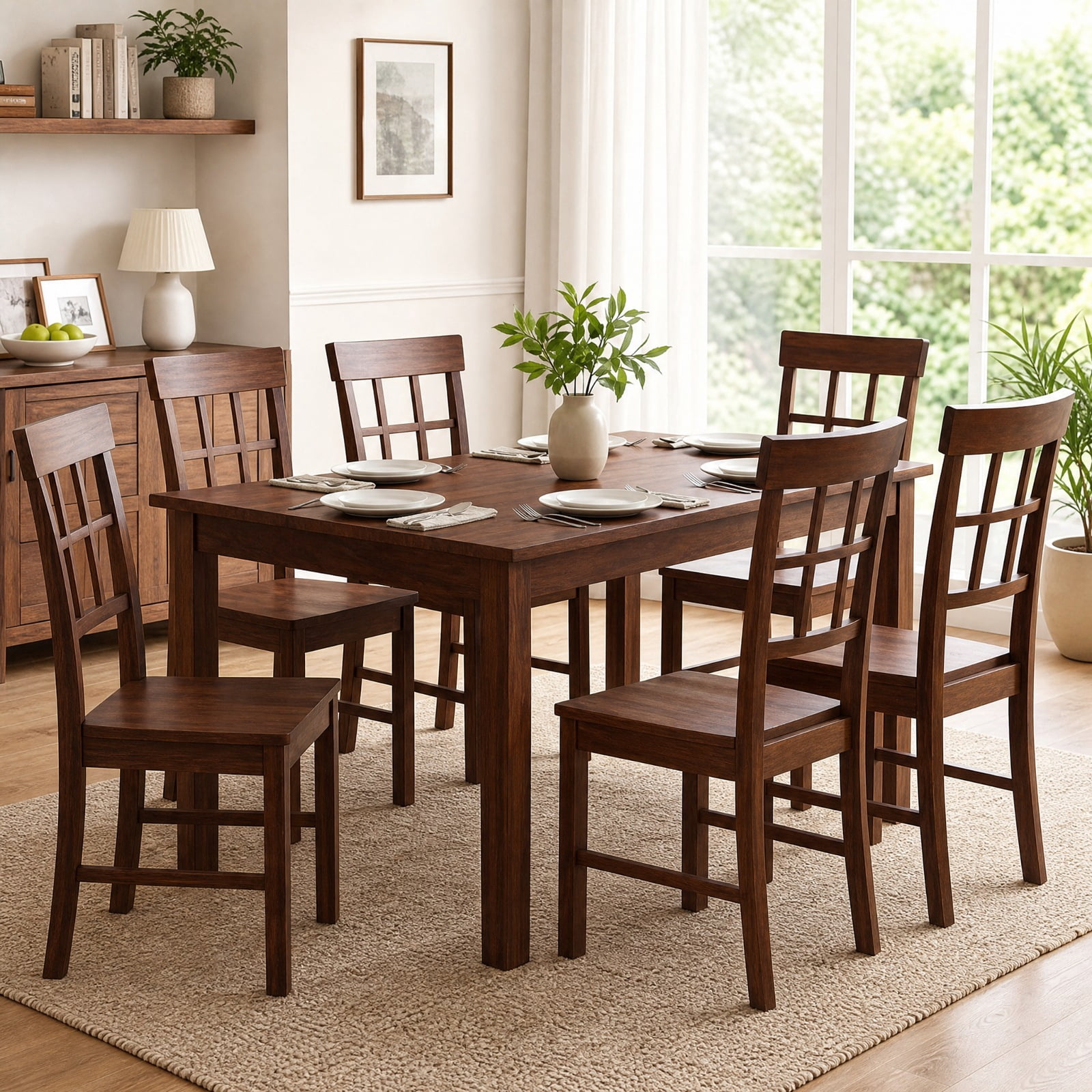 Furnibear Rubber Wood Dining Chairs Set of 2 with High Lattice Backrests for Dining Room Kitchen Study and Reception Room, Brown