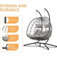 thumbnail image 4 of Double Egg Swing Chair with Stand, 2 Person Outdoor Indoor Hammock Hanging Chair with Cushion,Patio Wicker Hanging Egg Chair w/Cushion 700LBS Capacity for Bedroom, Balcony, Garden, 4 of 7