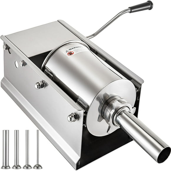 VEVOR 3 L/7 Lb Machine Commerciale Horizontale pour Garnitures de Saucisses, Remplisseur Manuel de Saucisses avec 4 Embouts de Remplissage, Machine à Garnir de Saucisses en Acier Inoxydable pour Usage Commercial et Domestique