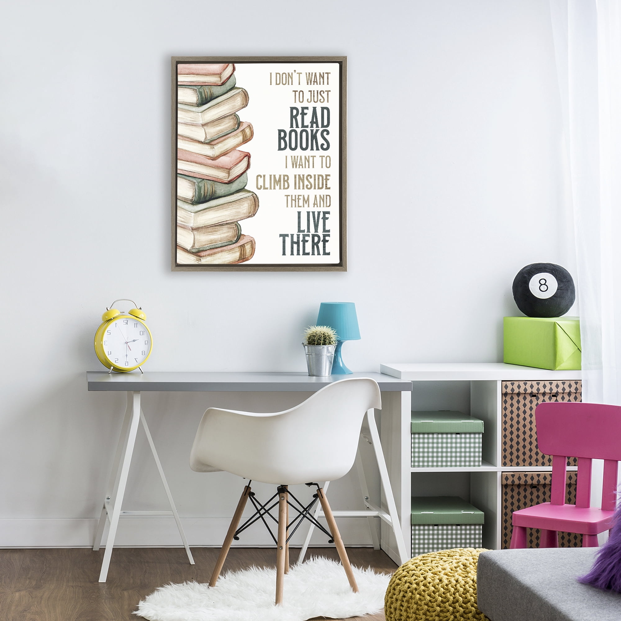 Stupell Industries Climb Inside Books & Live There Brown Framed Floater Canvas Wall Art, design by Kim Allen