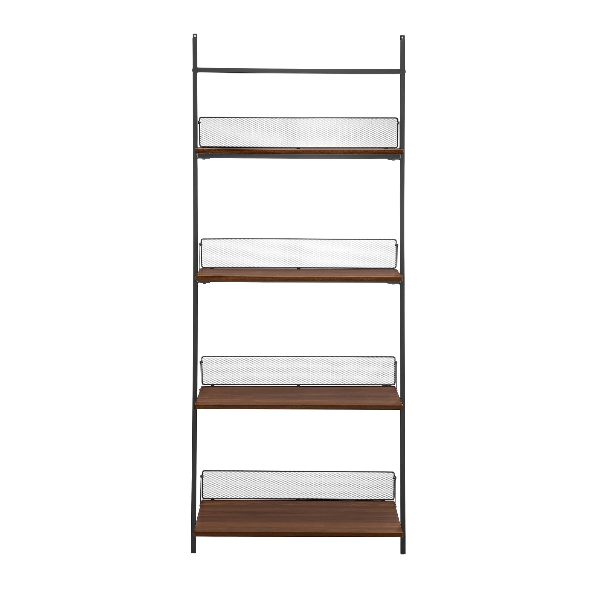 Manor Park Industrial Ladder Bookcase with 4 Shelves, Dark Walnut