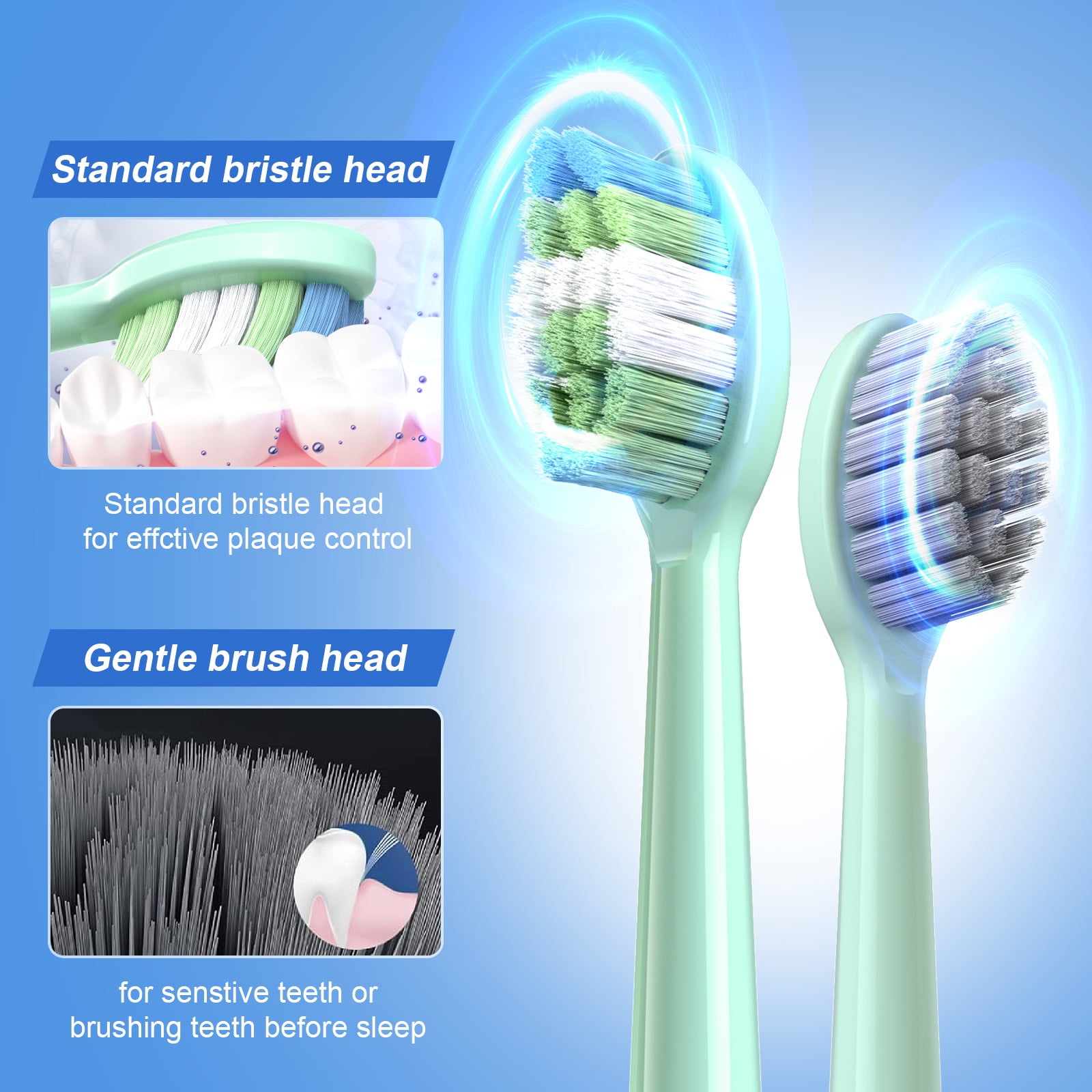 JTF Sonic Electric Toothbrush for Adults and Kids with Travel Case and 6 Brush Heads, 5 Modes 40000 VPM Rechargeable Power Toothbrush with Wireless Charger, IPX7 Waterproof 60-Day Battery Life, Green
