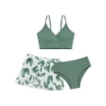 thumbnail image 3 of HULIJA Kids Girls 3Pcs Floral Print Swimsuit Padded Bra Bikini Top with Bottoms Beach Holiday Tankini Green 13-14Y, 3 of 6