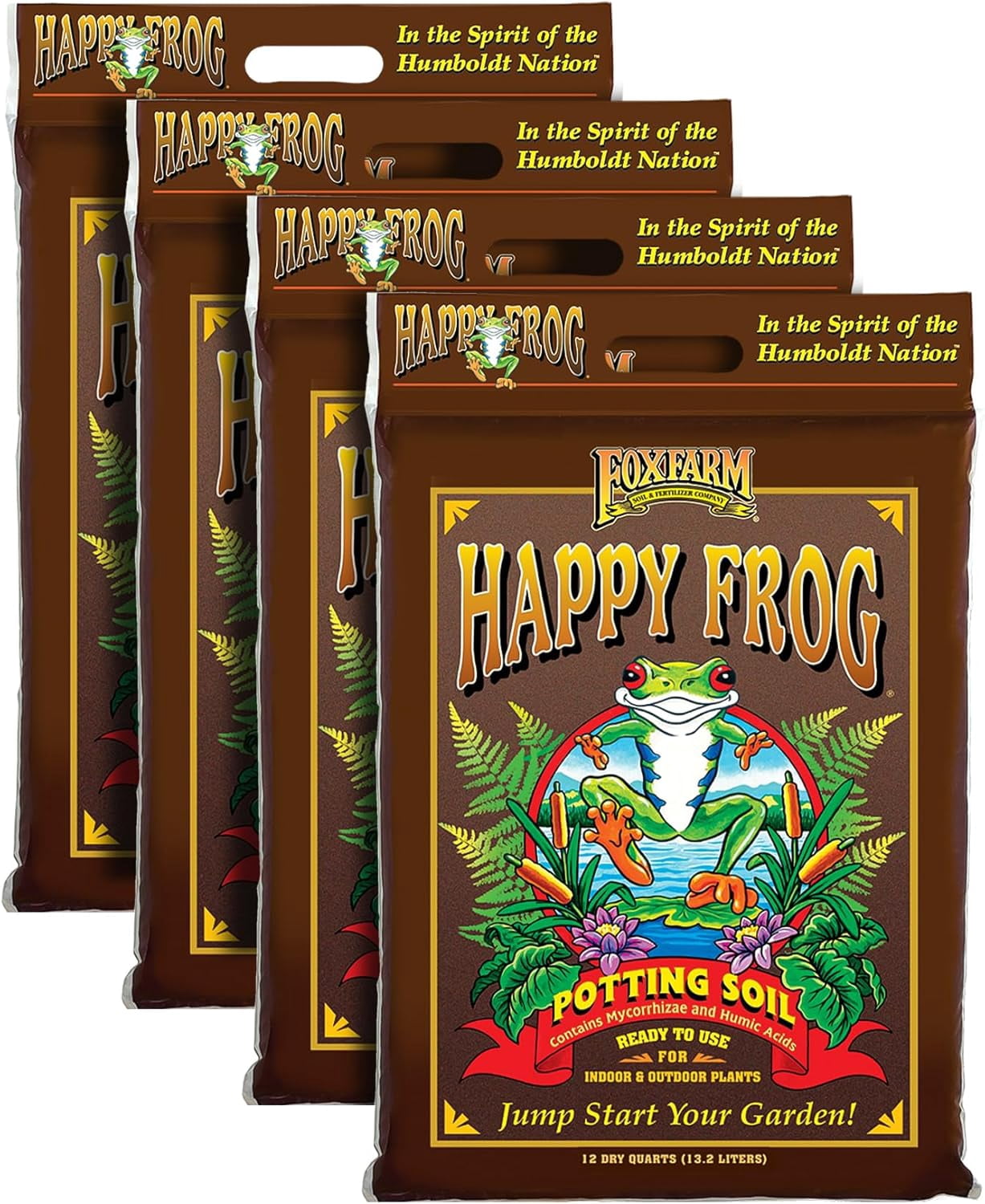 Happy Frog Potting Soil, 12qt – for Indoor/Outdoor Container Plants, Improves Root Efficiency, pH Adjusted for Optimal Nutrient Uptake – Contains Microbes and Humic Acids (Pack of 4)