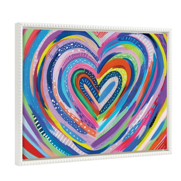 Kate and Laurel Sylvie Beaded EV Heart Burst 1 Vintage Framed Canvas Wall Art by EttaVee, 18x24 White, Vibrant Colorful Heart Art for Wall