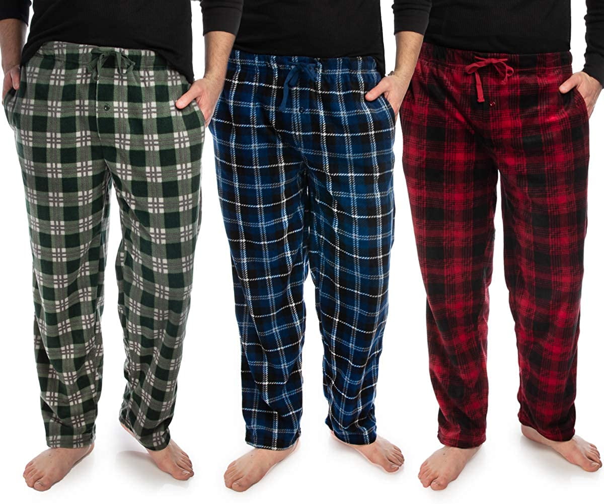 3 Pack Plaid Mens Pajama Pants Set Bottoms Fleece Lounge Sleepwear PJs ...