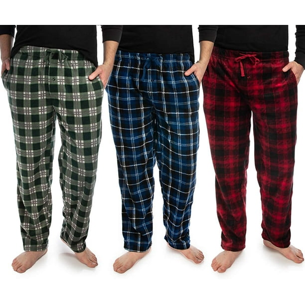 3 Pack Plaid Mens Pajama Pants Set Bottoms Fleece Lounge Sleepwear PJs with  Pockets Microfleece 