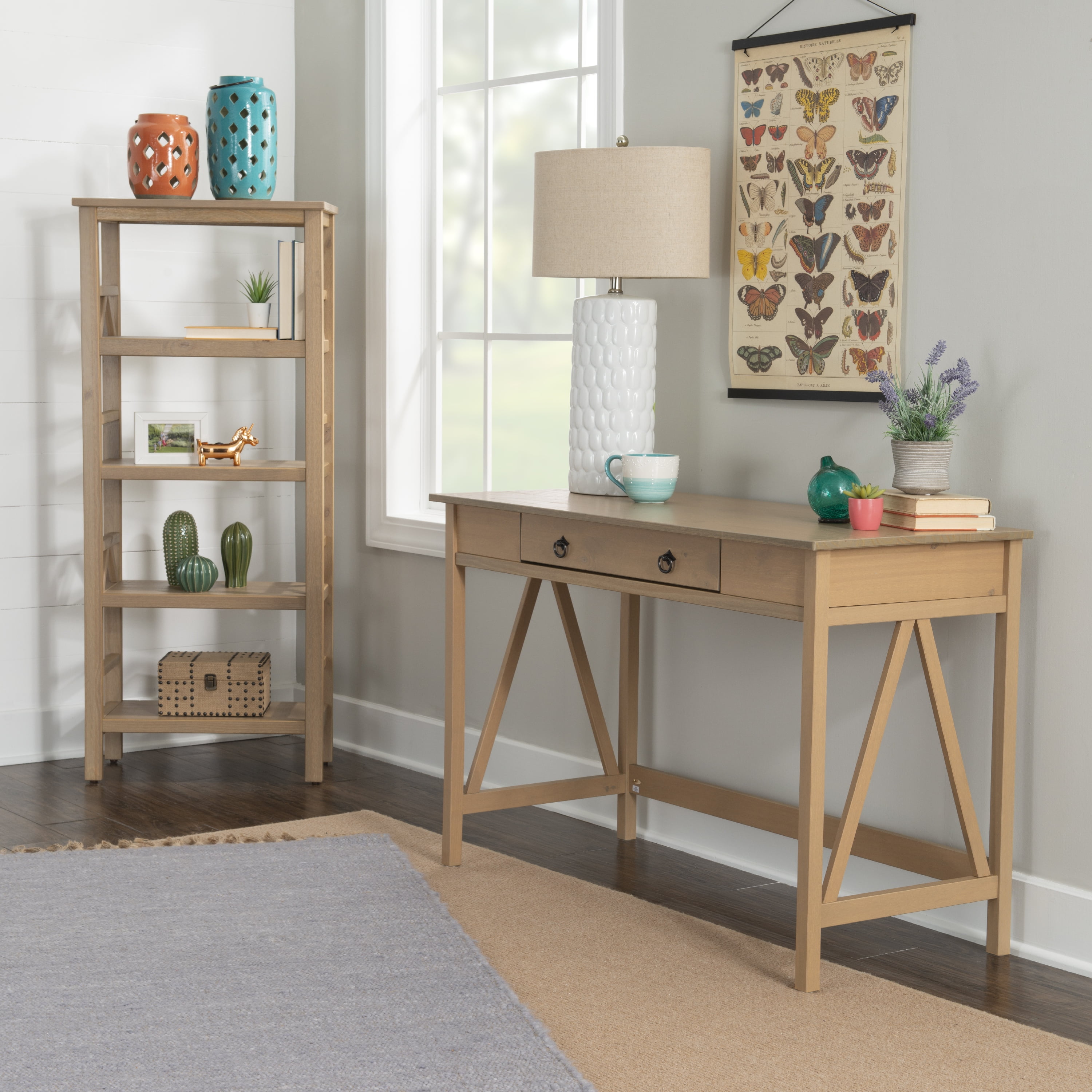 Linon Moreland Single Drawer Solid Wood Desk, Driftwood Finish