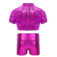 thumbnail image 4 of iiniim Kids Girls Sparkle Dance Crop Top with Shiny Hot Shorts Set Hip Hop Street Dance Performance Hot Pink 10, 4 of 5