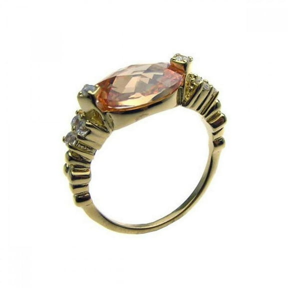 Sterling Silver 925 Rhodium Gold Plated Champagne Center Clear CZ Ring Orange Female Size 5