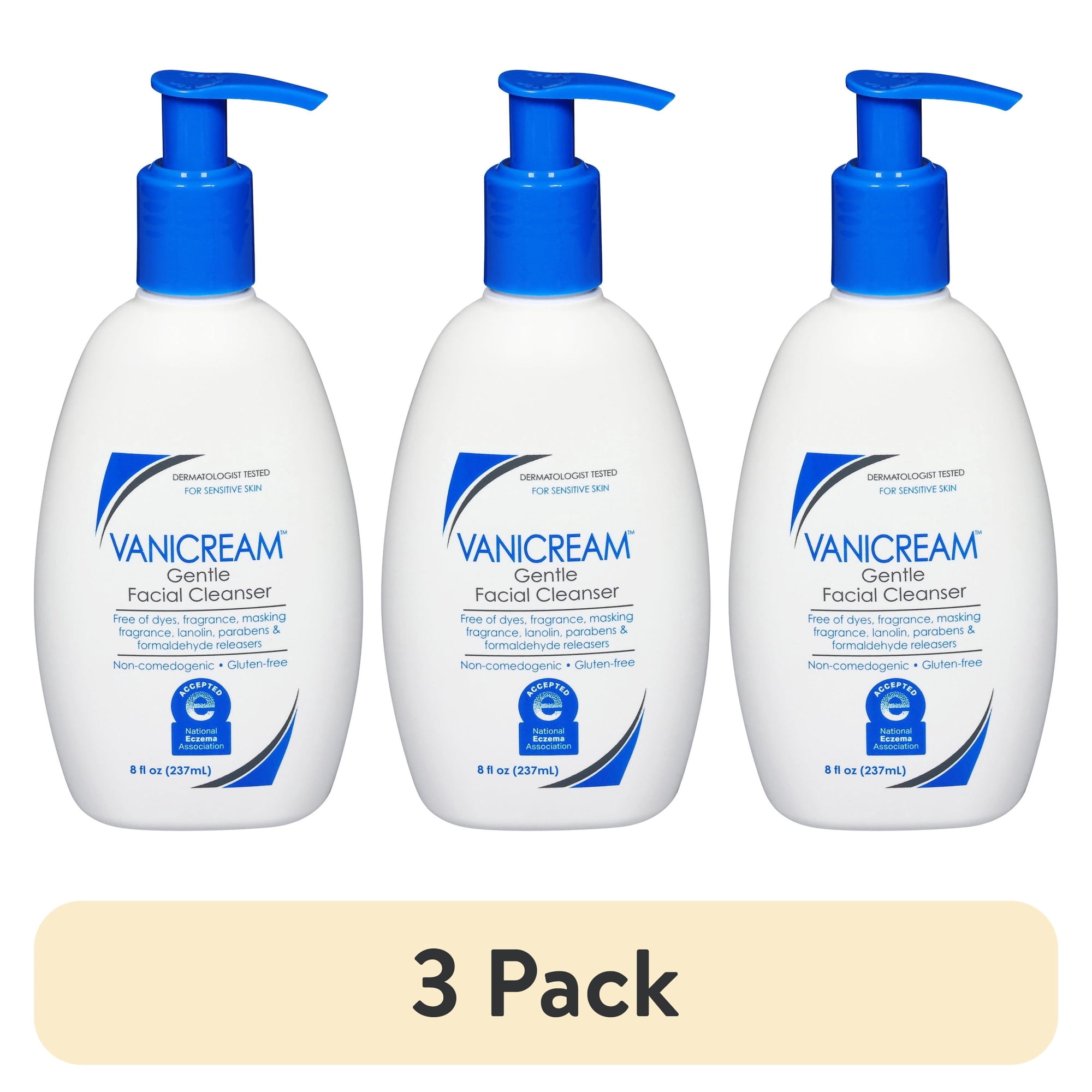 (3 pack) Vanicream Gentle Facial Cleanser Mild Fragrance-Free Face Wash