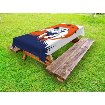 Hunting Outdoor Tablecloth, Cocker Spaniel Breed Dog Retrieving the Pheasant Flying Ducks at Sunset, Decorative Washable Fabric Picnic Table Cloth, 58 X 84 Inches,Dark Blue Orange White, by