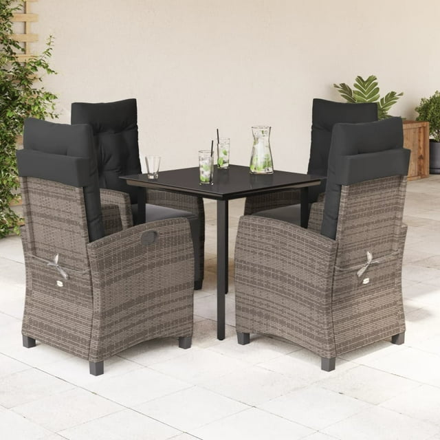 vidaXL Ensemble de Salle à Manger de Jardin 5 Pcs avec Coussins en Rotin Gris