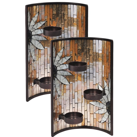 Springdale Lighting 11 inch H Sunflower 2-Piece Mosaic Art Glass Candle Holder