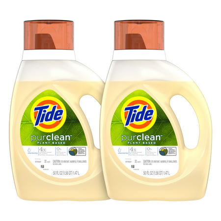 Tide Purclean, Plant-based Laundry Detergent, Unscented, 2 count, 100 fl oz total, 64