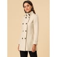 thumbnail image 3 of Abrigo de invierno con cinturón y bolsillos con doble botonadura y cuello alto para mujer Beige M, 3 of 6