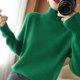 thumbnail image 3 of Suéter de punto de cuello alto medio para otoño e invierno, suéter elegante de lana de color sólido para mujer, jersey de base de punto grueso, 3 of 6