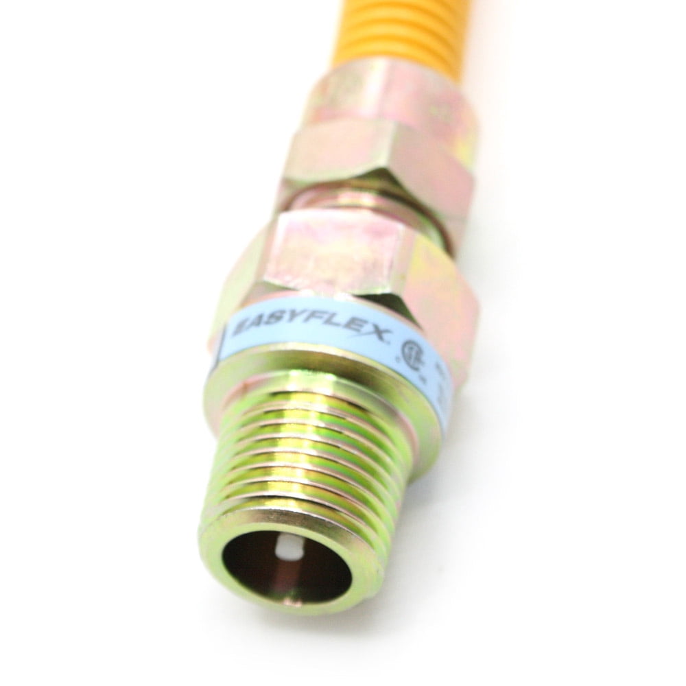 Thrifco 4408689 1/2 Inch OD X 3/8 Inch ID - 1/2 Inch MIP x 1/2 Inch FIP 18 Inch Long Yellow Epoxy Coated Stainless Steel Flexible Gas Connectors with EFV (Gastop)