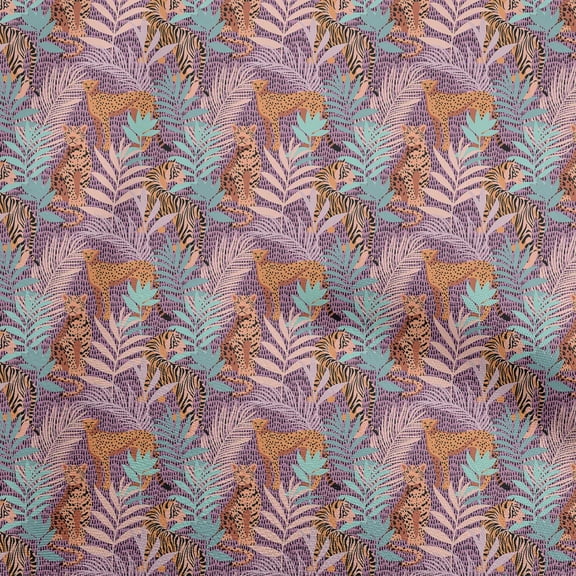 oneOonePolyesterSpandexPinkSalmonFabricTropicalLeafWithAnimalDiyClothingQuiltingFabricPrintFabricByYard56InchWide