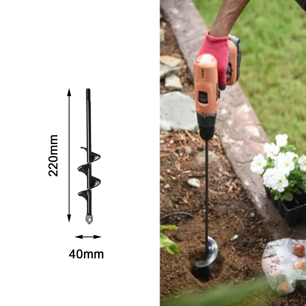 9'' Planter Garden Auger Hole Digger Spiral Drill Bit Attachment Yard Garden Kit 